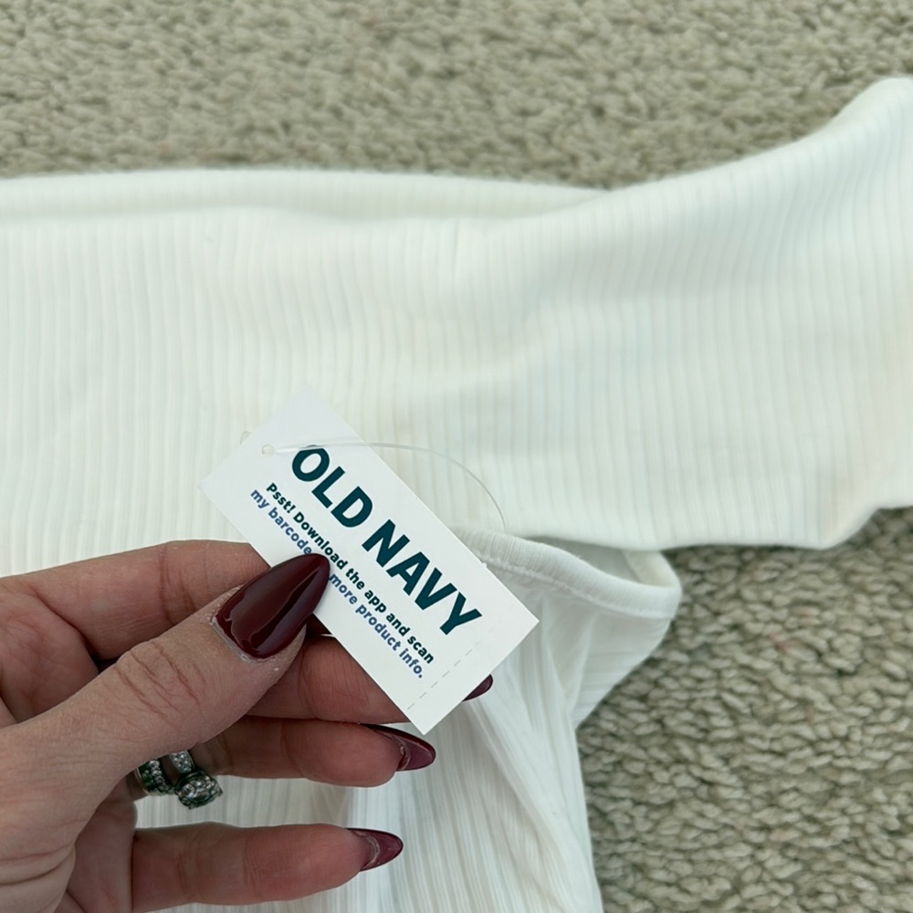 White Off-Shoulder Ribbed Top - Picture 2 of 4